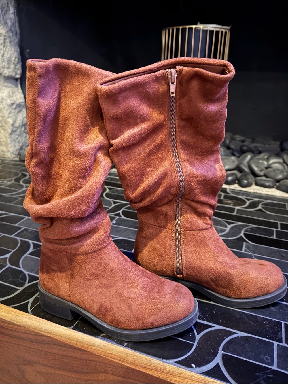 Kids faux Suede Slouchy Mid-Calf Boots - Rust